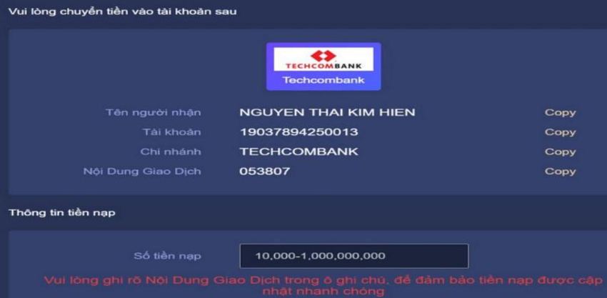 Đối với phương thức chuyển khoản bằng ngân hàng